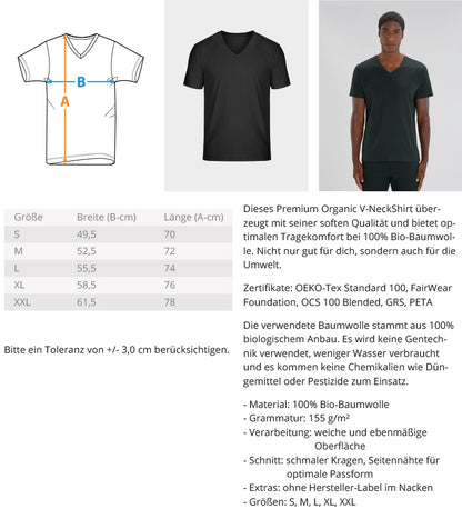 Organic Herren V-Neck T-Shirt "BEAST MODE - GORILLA" Measurement