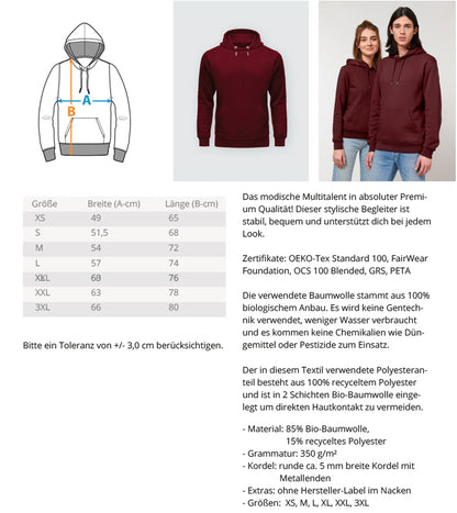 Organic Unisex Hoodie JUST BREATHE II Measurement