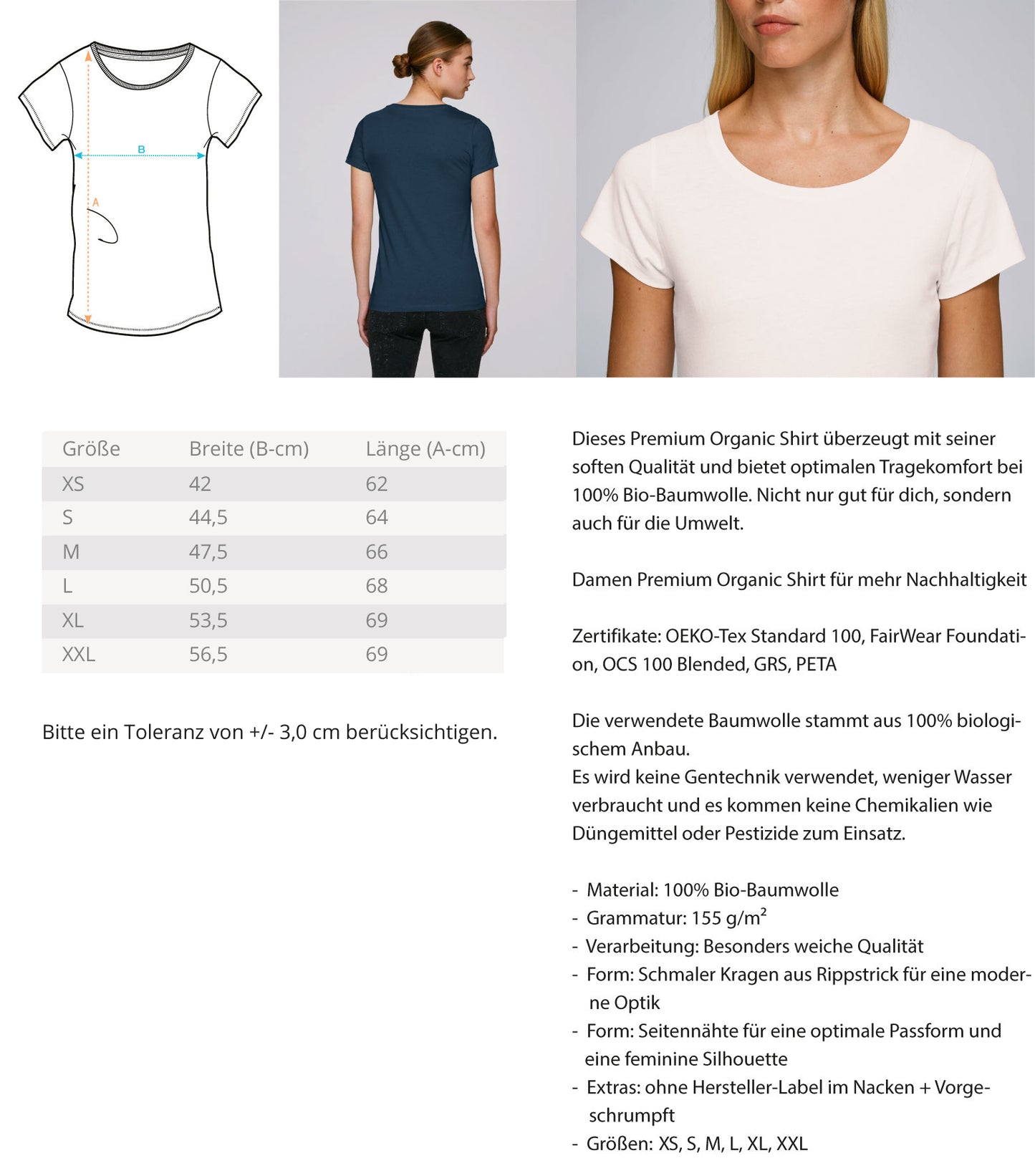 Organic Damen T-Shirt "MIRROR" Measurement