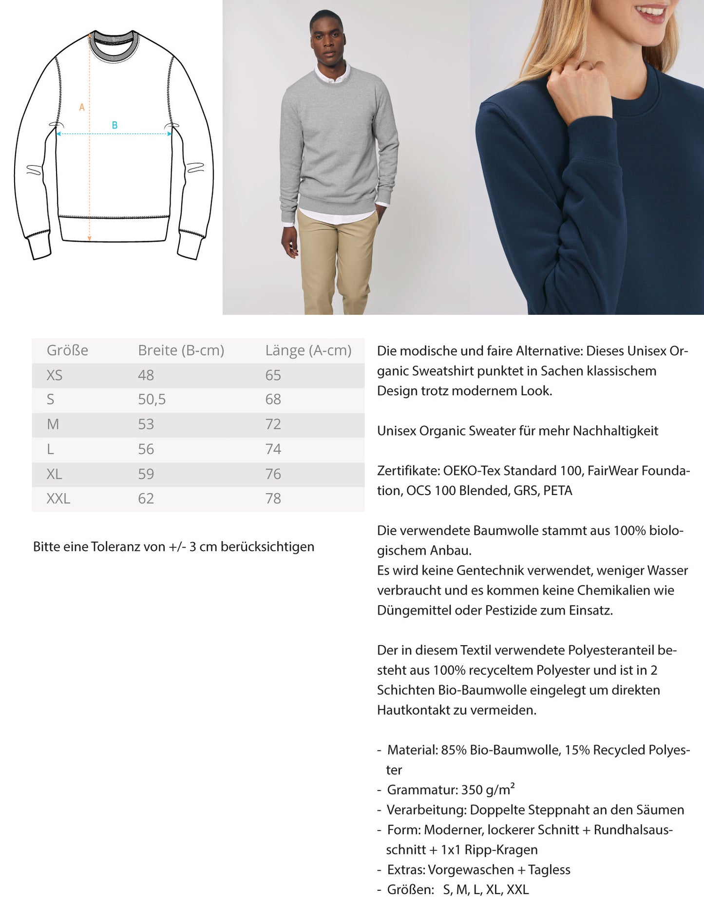 Organic Unisex Sweatshirt "BUTTERFLY" Measurement