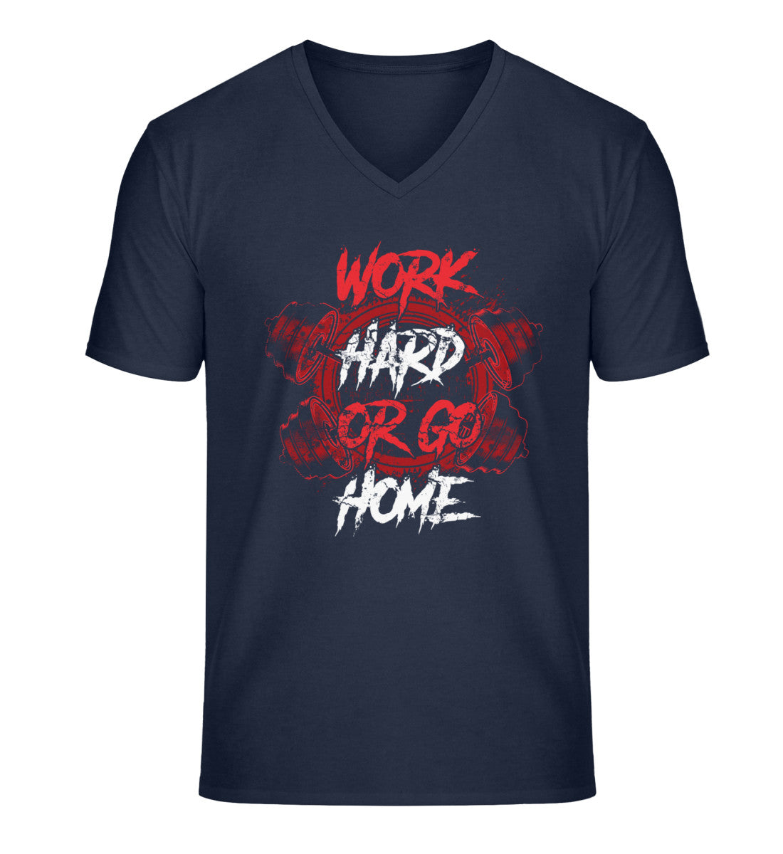 Organic Herren V-Neck T-Shirt "WORK HARD" French Navy