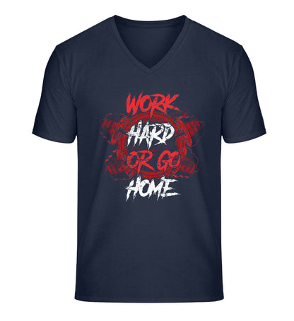 Organic Herren V-Neck T-Shirt "WORK HARD" French Navy