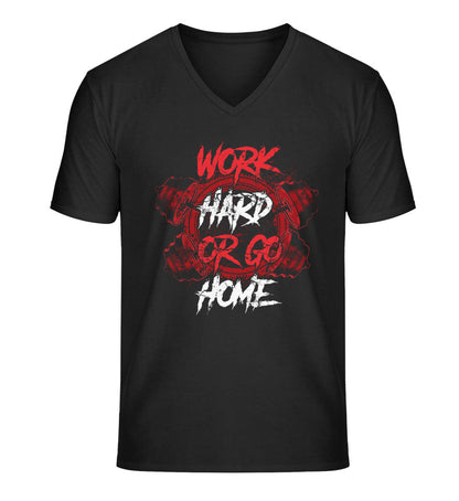 Organic Herren V-Neck T-Shirt "WORK HARD" Schwarz