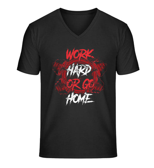 Organic Herren V-Neck T-Shirt "WORK HARD" Schwarz