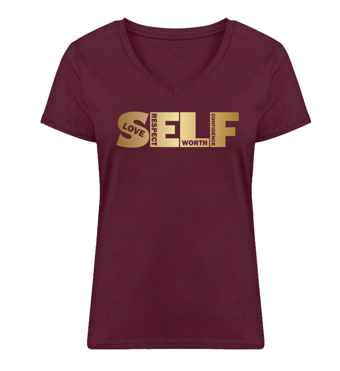 Organic V-Neck Damen T-Shirt "SELF..." Burgundy