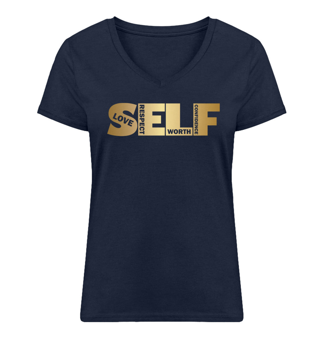 Organic V-Neck Damen T-Shirt "SELF..." French Navy