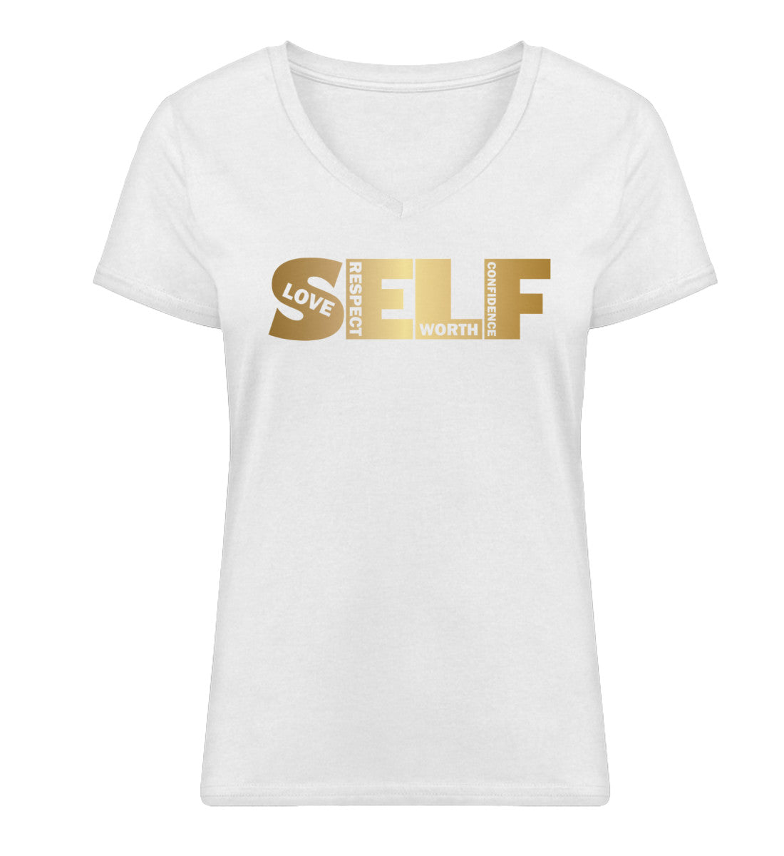 Organic V-Neck Damen T-Shirt "SELF..." White