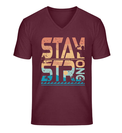 Organic Herren V-Neck T-Shirt "STAY STRONG" Burgundy