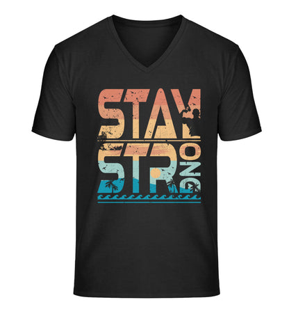 Organic Herren V-Neck T-Shirt "STAY STRONG" Schwarz