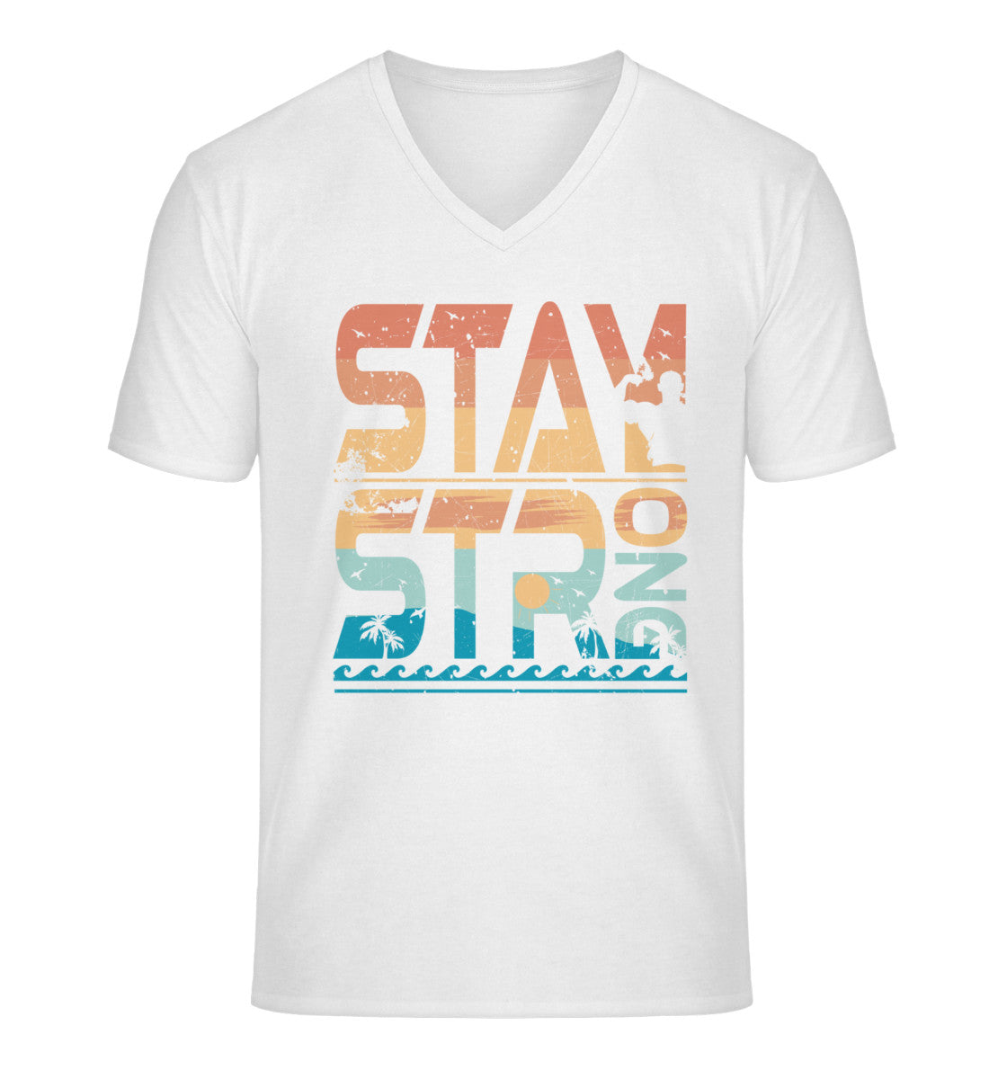 Organic Herren V-Neck T-Shirt "STAY STRONG" White