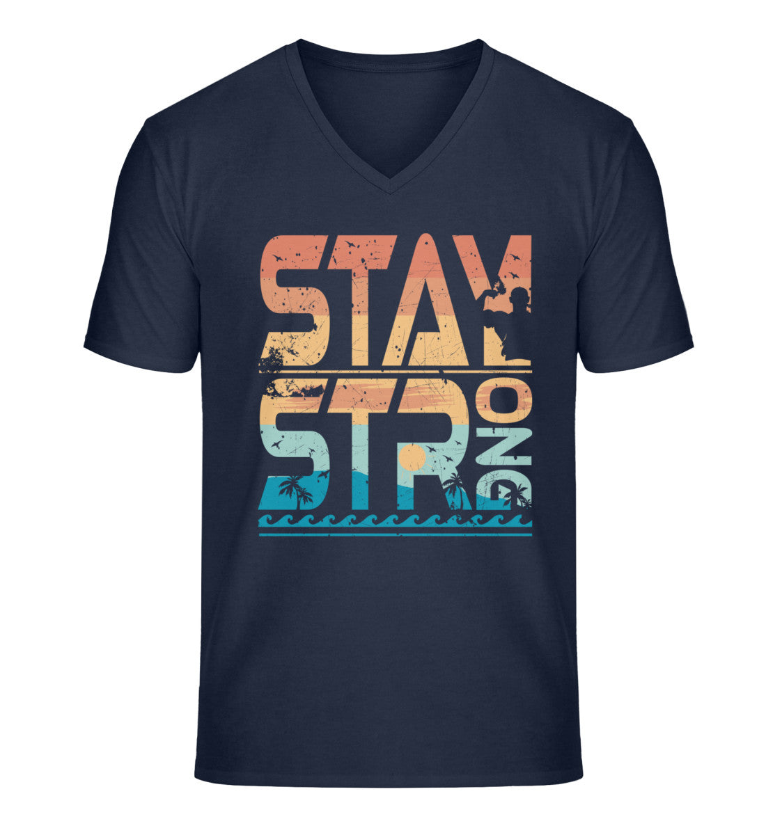 Organic Herren V-Neck T-Shirt "STAY STRONG" French Navy