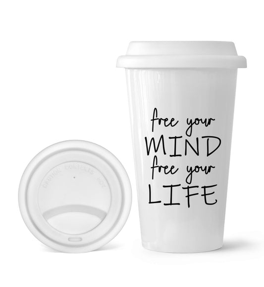 To-Go Becher aus Porzellan "Free Your Mind Free Your Life"