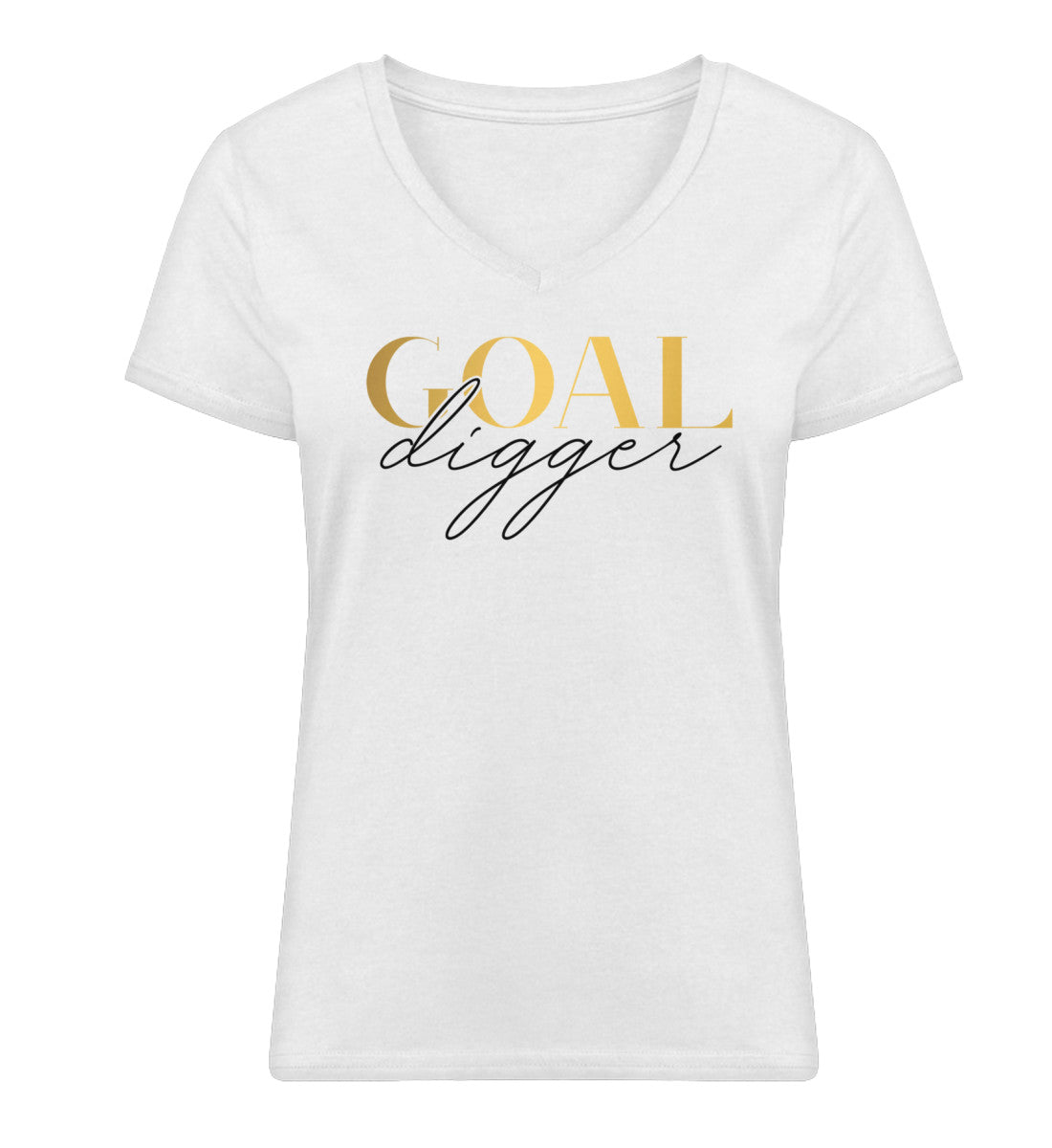 Organic Damen V-Neck T-Shirt "GOAL DIGGER" White