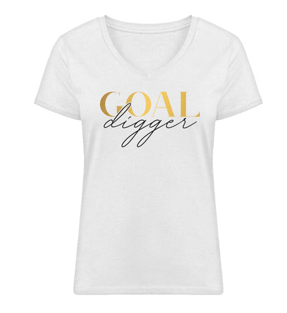 Organic Damen V-Neck T-Shirt "GOAL DIGGER" White