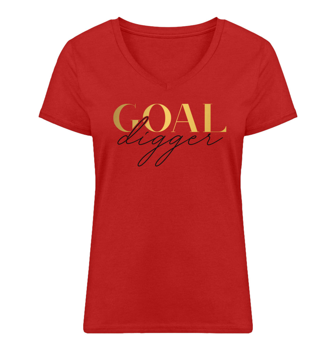 Organic Damen V-Neck T-Shirt "GOAL DIGGER" Red