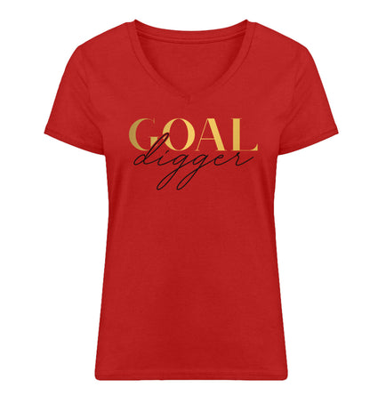 Organic Damen V-Neck T-Shirt "GOAL DIGGER" Red