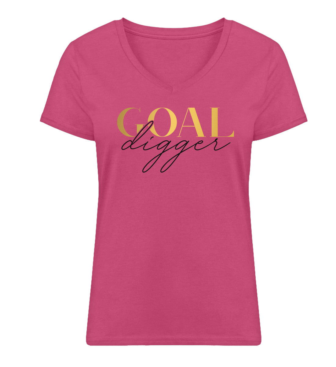 Organic Damen V-Neck T-Shirt "GOAL DIGGER" Raspberry