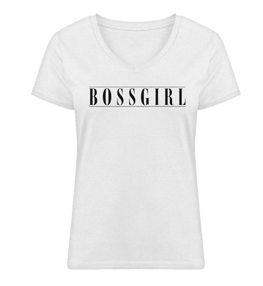 Organic Damen V-Neck T-Shirt "BOSSGIRL II" White