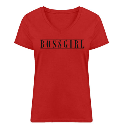 Organic Damen V-Neck T-Shirt "BOSSGIRL II" Red