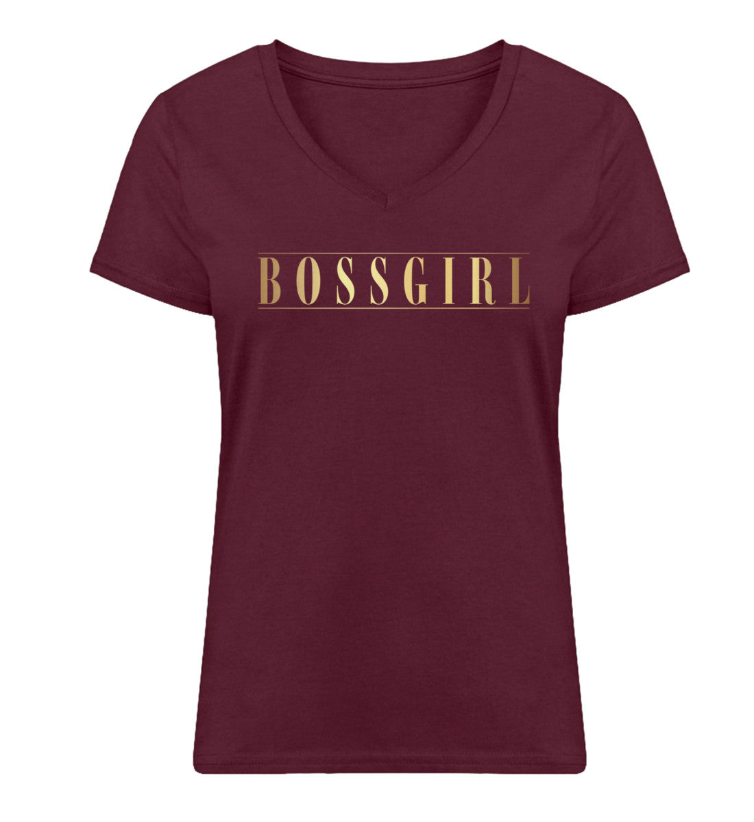 Organic Damen V-Neck T-Shirt "BOSSGIRL" Burgundy