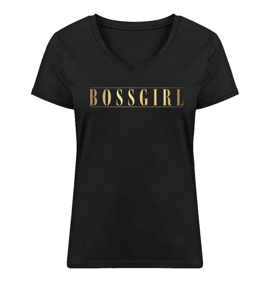 Organic Damen V-Neck T-Shirt "BOSSGIRL" Schwarz