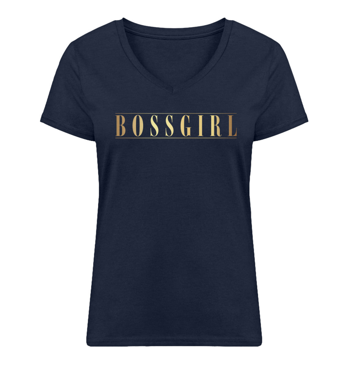 Organic Damen V-Neck T-Shirt "BOSSGIRL" French Navy