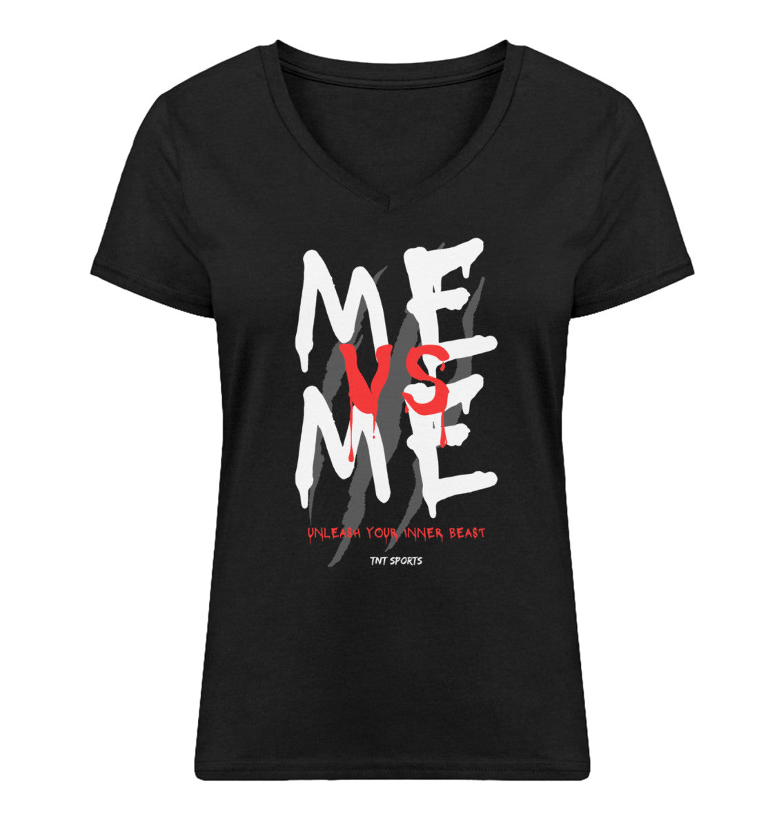 Organic V-Neck Damen T-Shirt "ME VS ME" Schwarz