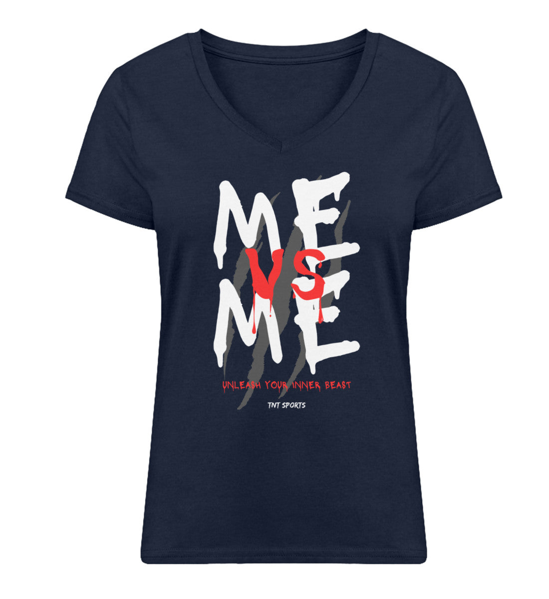 Organic V-Neck Damen T-Shirt "ME VS ME" French Navy