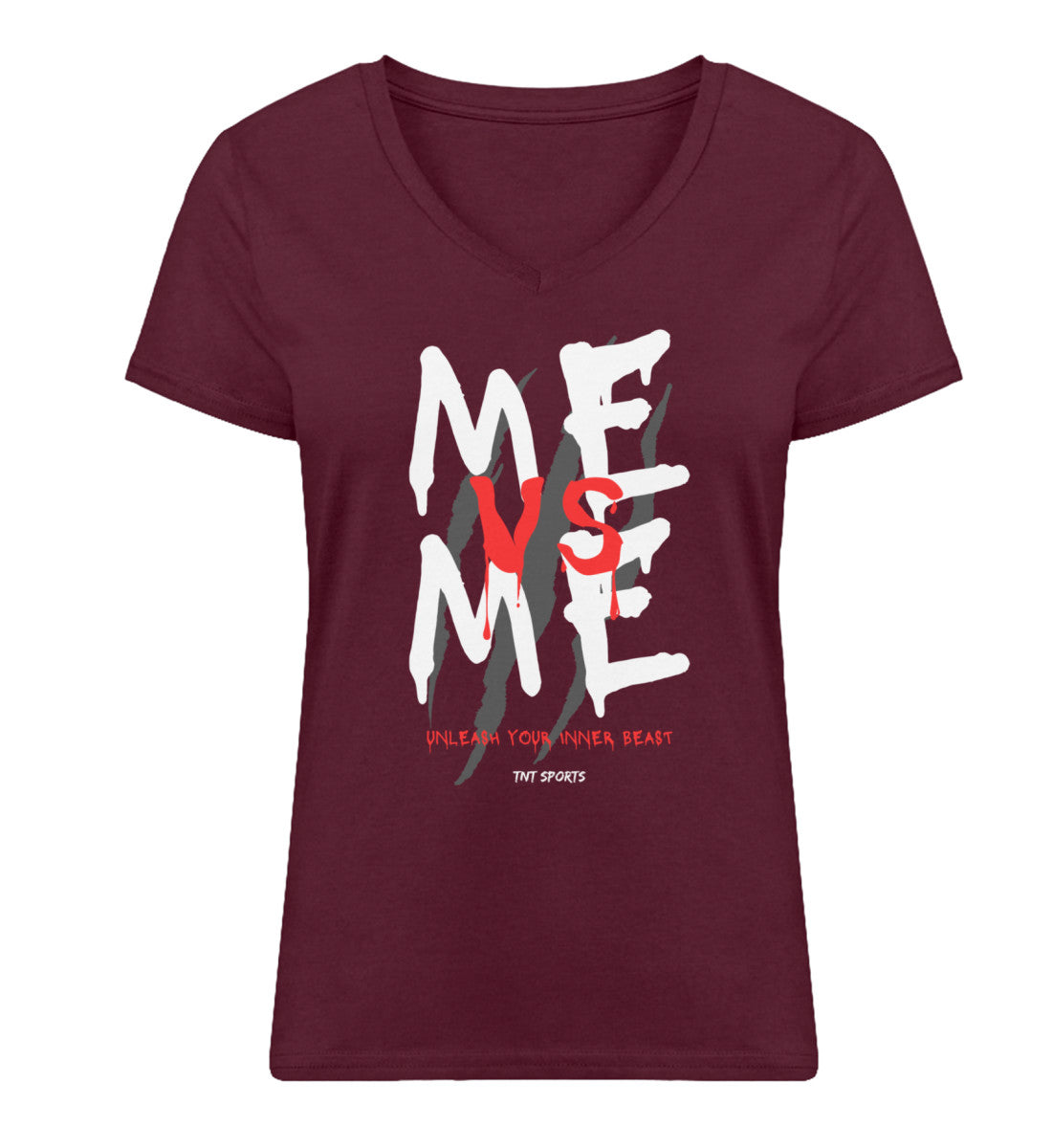 Organic V-Neck Damen T-Shirt "ME VS ME" Burgundy