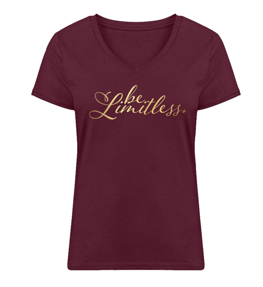 Organic Damen V-Neck T-Shirt "BE LIMITLESS" Burgundy