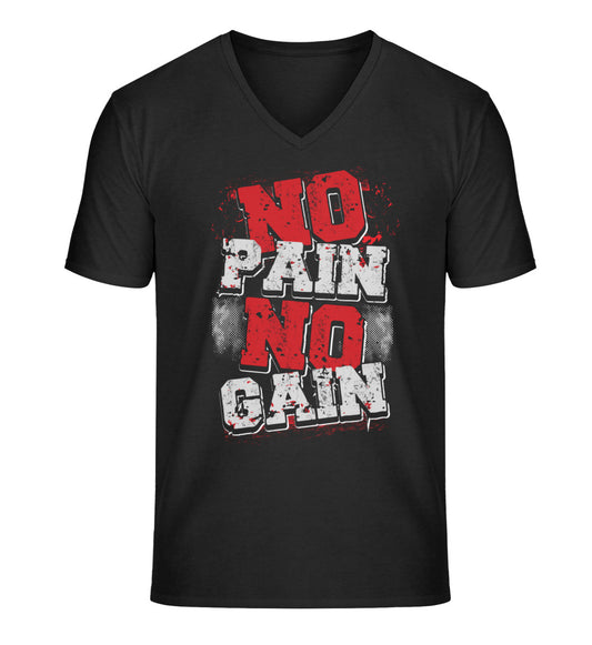Organic Herren V-Neck T-Shirt "NO PAIN NO GAIN II" Schwarz