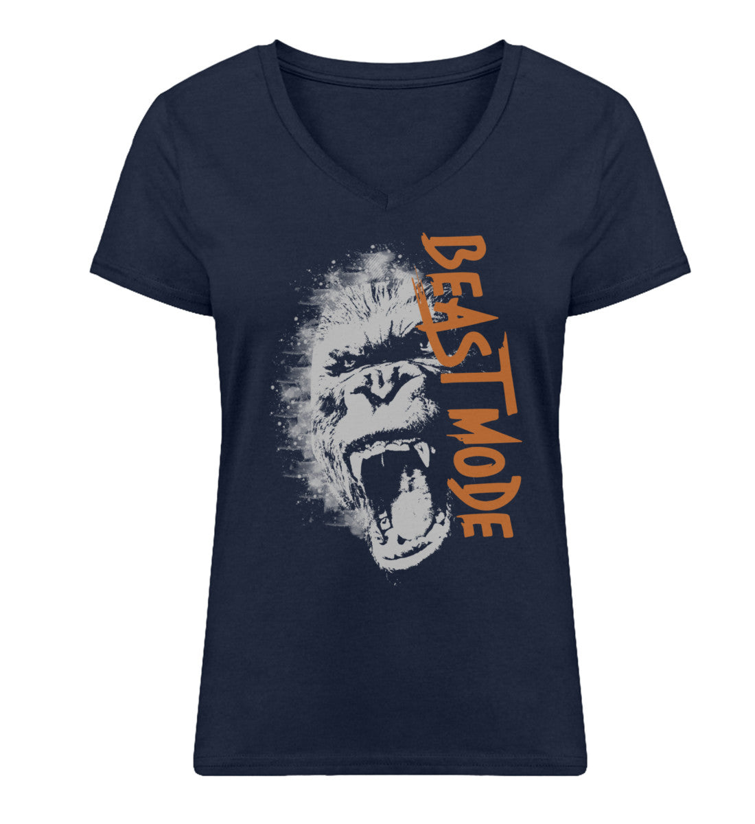 Organic Damen V-Neck T-Shirt "BEAST MODE - GORILLA" French Navy