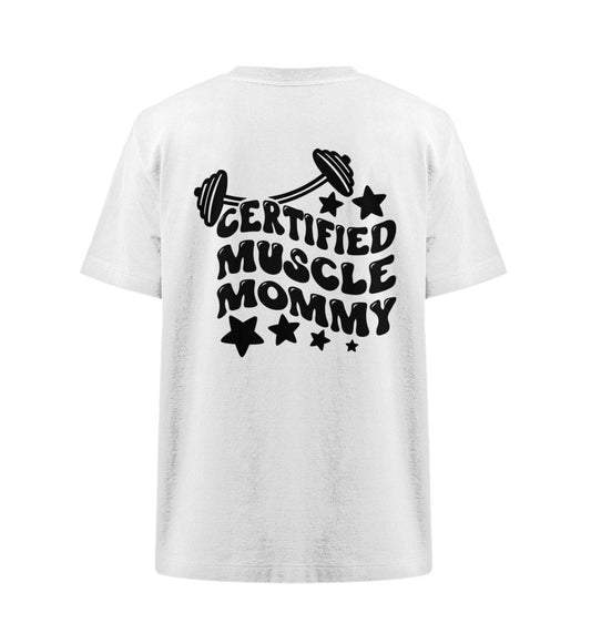 Organic Damen Heavy Oversized T-Shirt "MUSCLE MOMMY" White