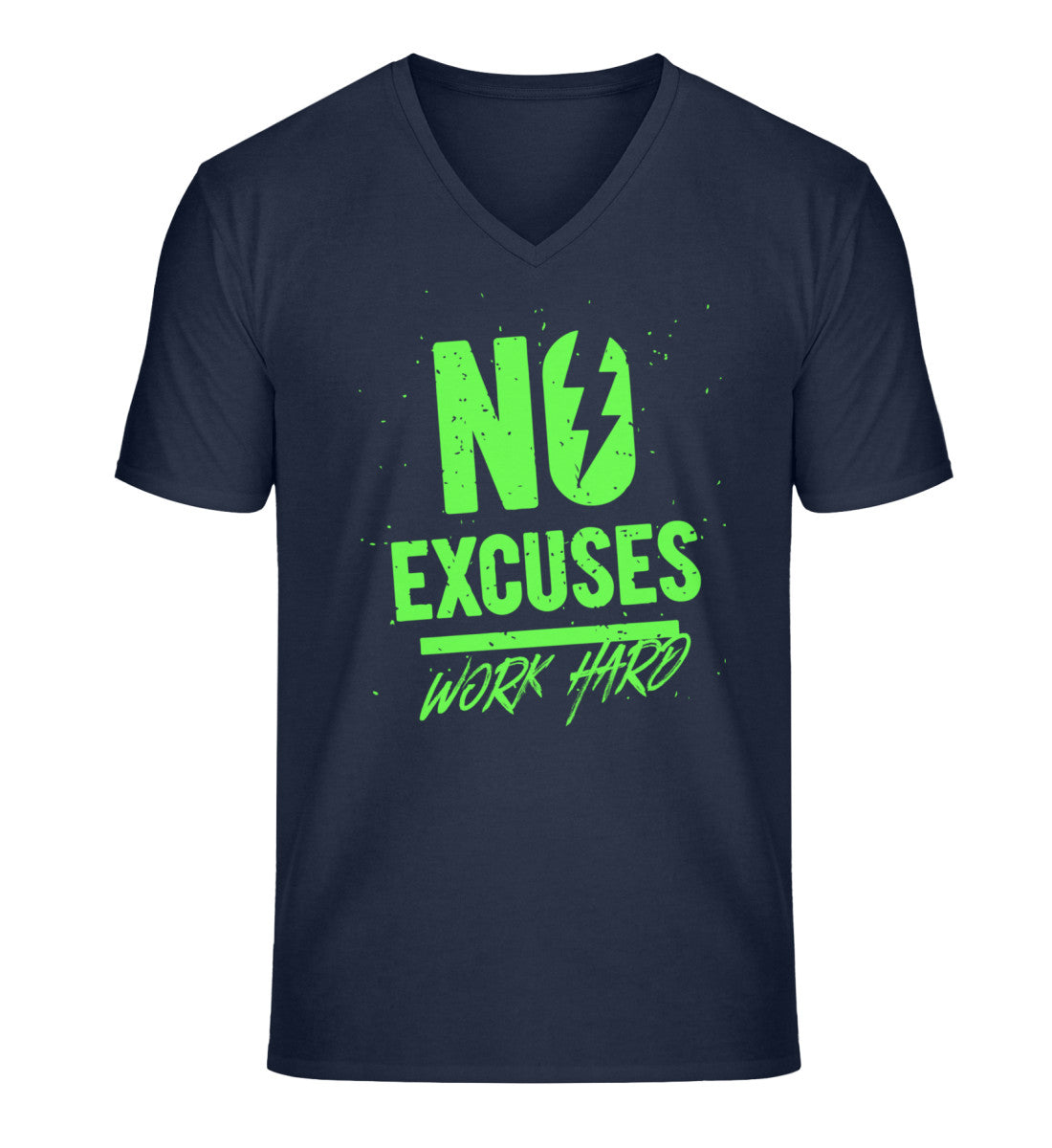 Organic Herren V-Neck T-Shirt "NO EXCUSES" French Navy