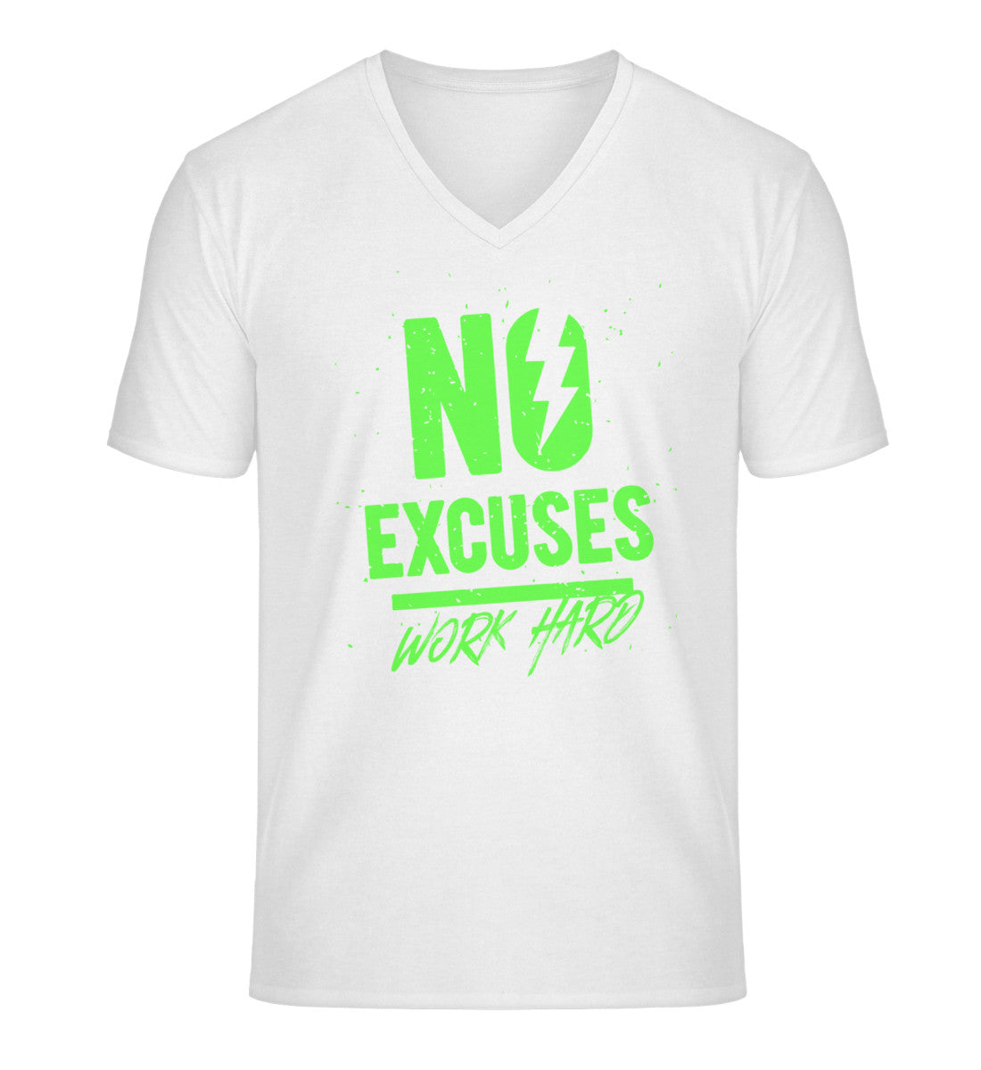 Organic Herren V-Neck T-Shirt "NO EXCUSES" White