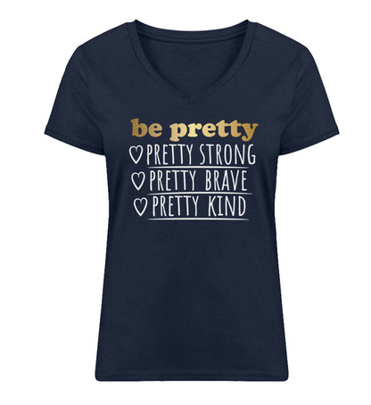 Organic Damen V-Neck T-Shirt "BE PRETTY" French Navy