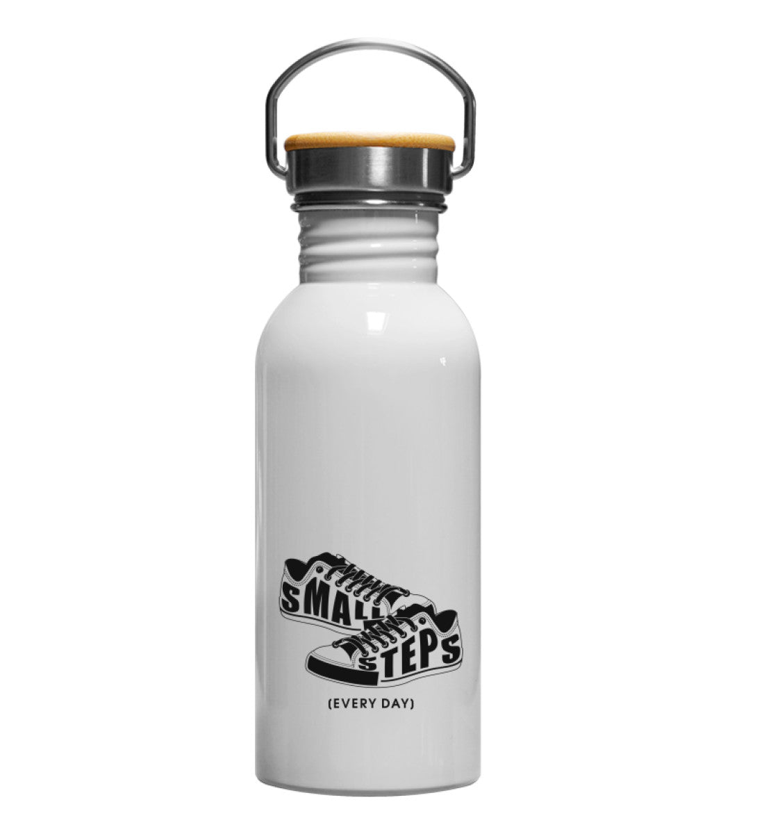 Edelstahl-Trinkflasche "SMALL STEPS every day" mit Sneakers-Grafik
