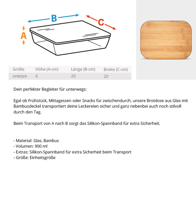 Glas Bambus Brotdose mit Lasergravur Smart - Info