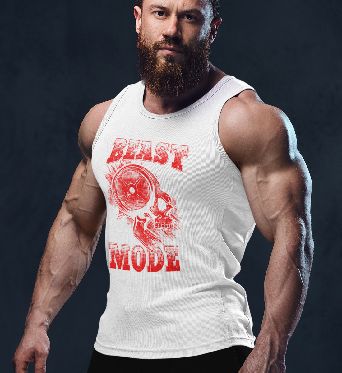 Organic Herren Tank Top BEAST MODE SKULL-RED